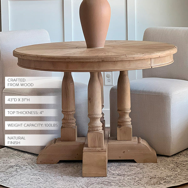 Four Column Pedestal Wood Round Table