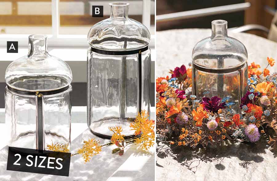 Glass Bottle with Metal Accents, Pick Your Size