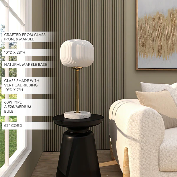 Marble Metal Table Lamp with White Glass Shade