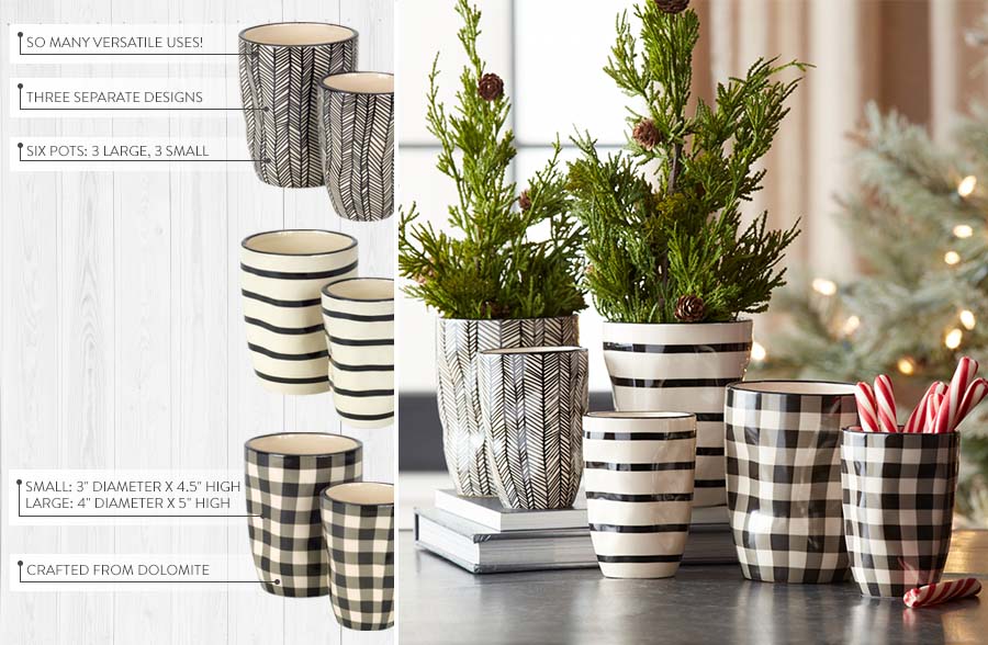 Assorted Patterned Natural Stone Pots, Set of 6