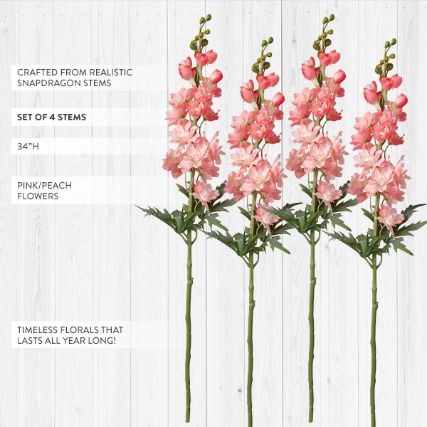Lifelike Pink Snapdragons Stems, Set of 4