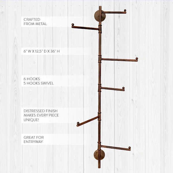 Rustic Wall Mounted Swivel Coat Rack