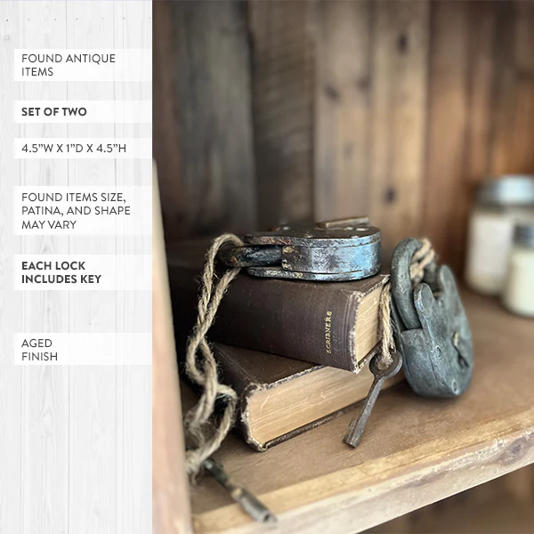 FOUND Antique Brass Locks with Keys, Set of 2