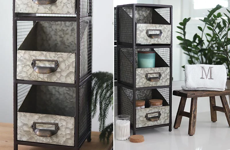 Galvanized Metal Triple Drawer Organizer