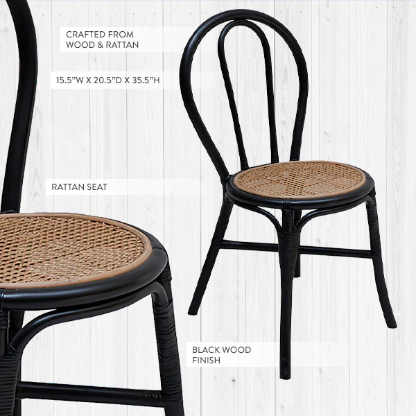 Mid-Century Black Wood and Rattan Dining Chair