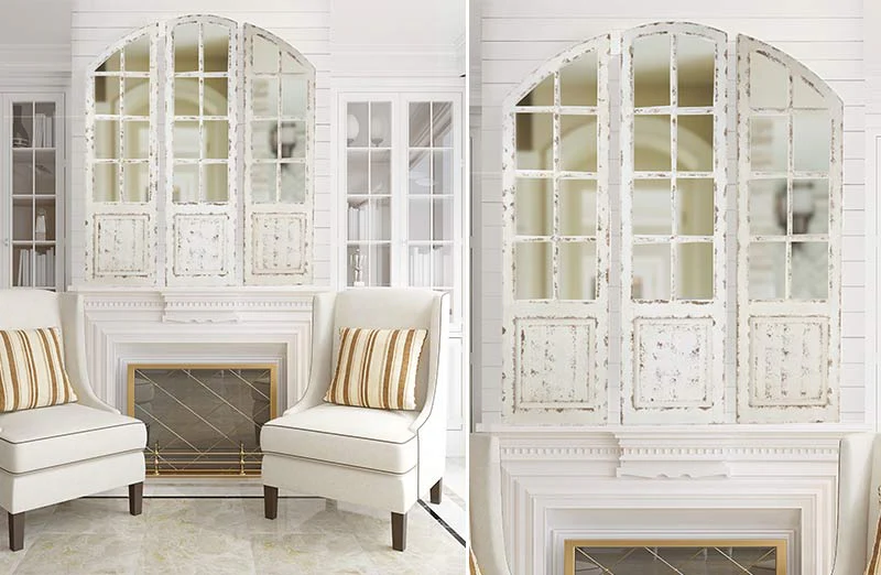 Three Panel Arched Wooden Mirror