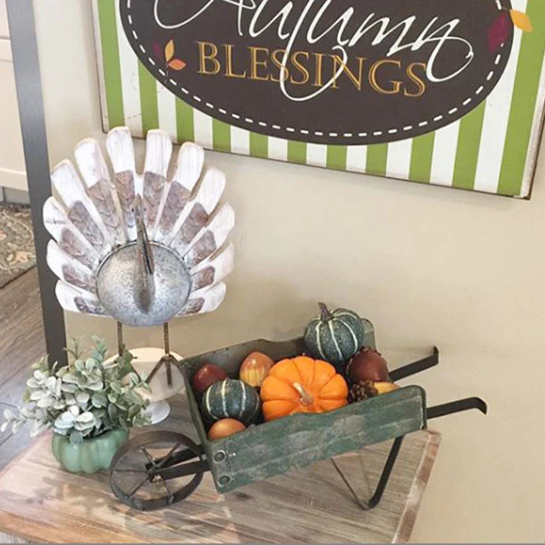 Distressed Green Wheelbarrow Decor