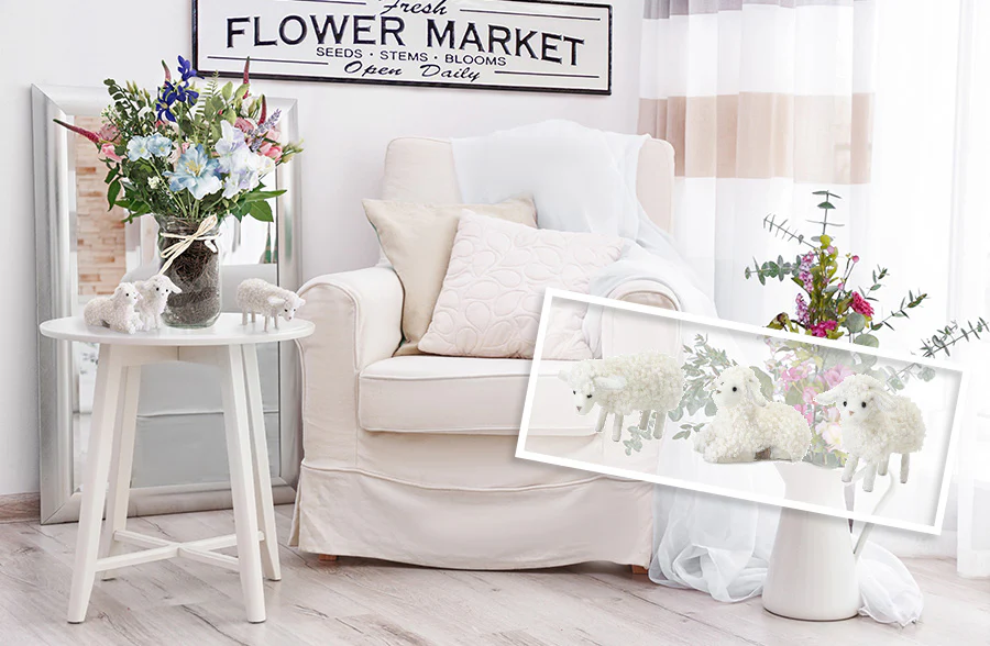 Fluffy Sheep Figurines, Set of 3