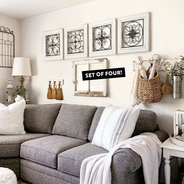 Assorted Wooden Framed Metal Wall Art, Set of 4