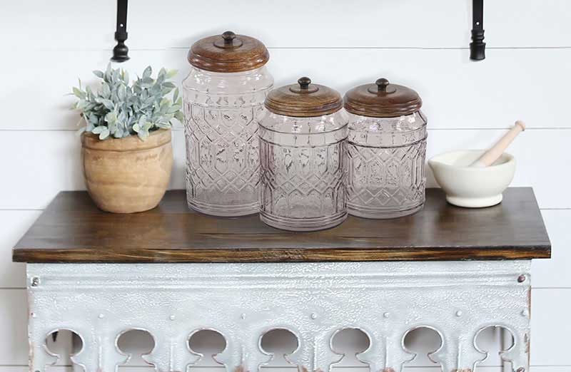 Antique Inspired Glass Canisters  Set of 3