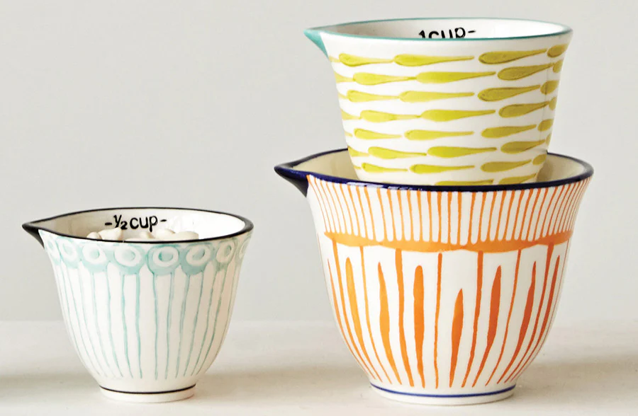 Hand-Stamped Stoneware Measuring Cups, Set of 4