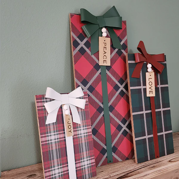 Easel-Back Plaid Presents, Set of 3