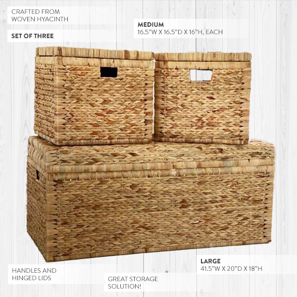 Woven Hyacinth Storage Chests, Set of 3