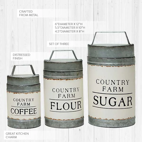 Country Farm Metal Canisters, Set of 3