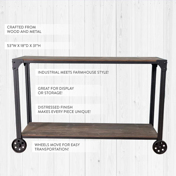 Farmhouse Industrial Rolling Cart Table