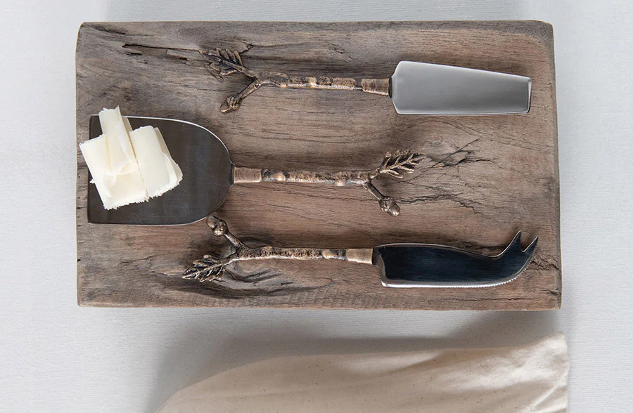 Stainless Steel Botanical Cheese Knives, Set of 3