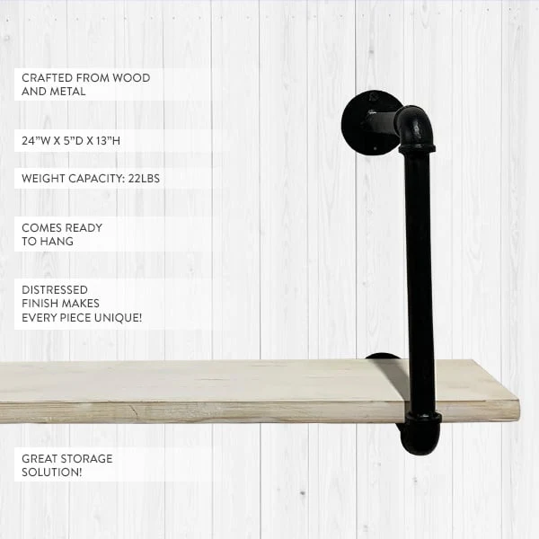 Industrial Pipe Whitewashed Wall Shelf