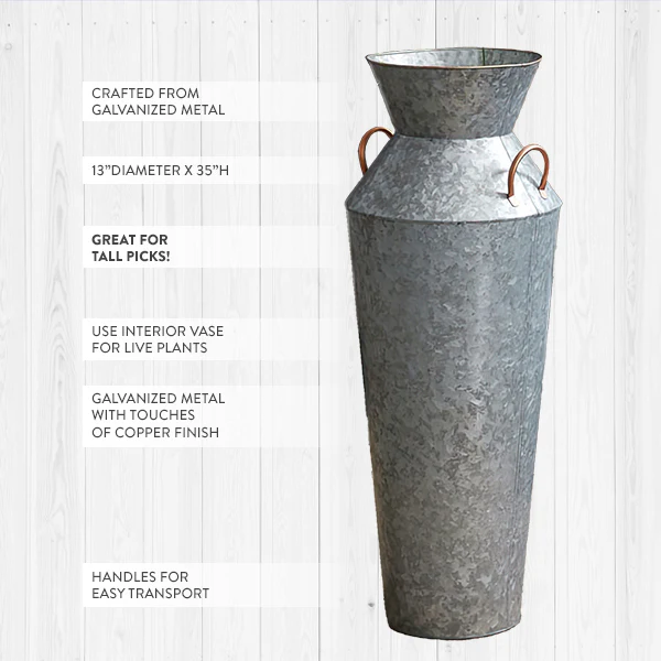 35 inch Galvanized Tall Floor Vase