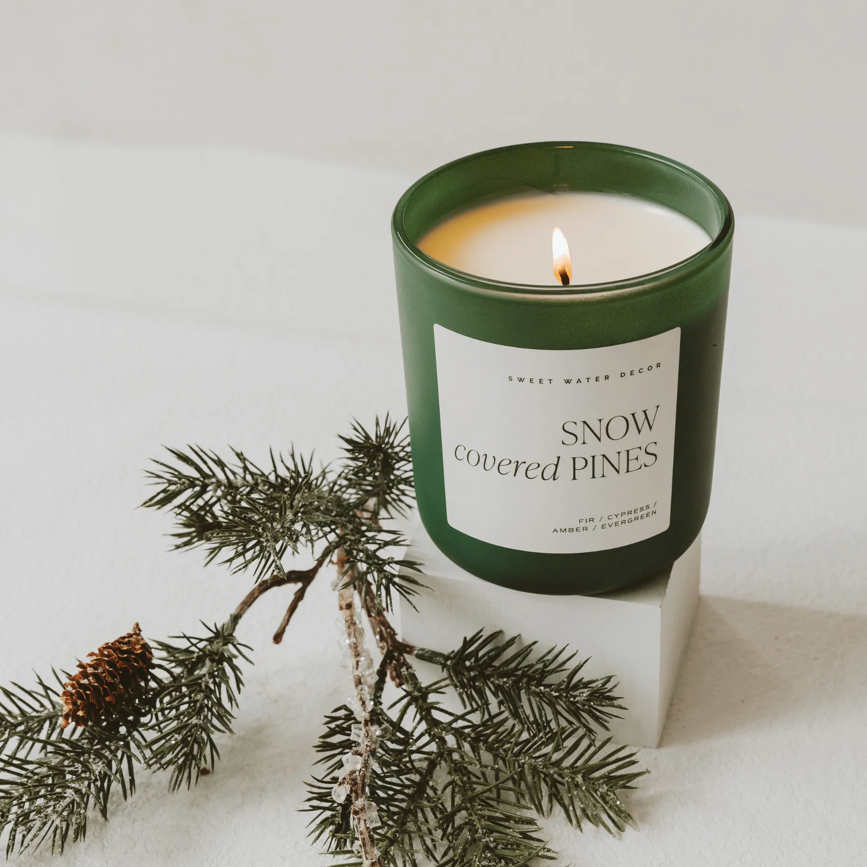 Snow Covered Pines Soy Candle - Green Matte Jar - 15 oz