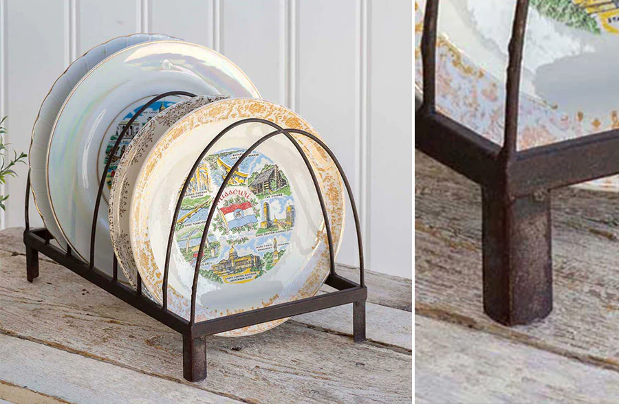 Distressed Metal Tabletop Plate Caddy