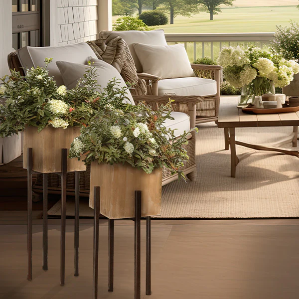 Wooden Cube Planters on Stands, Set of 2