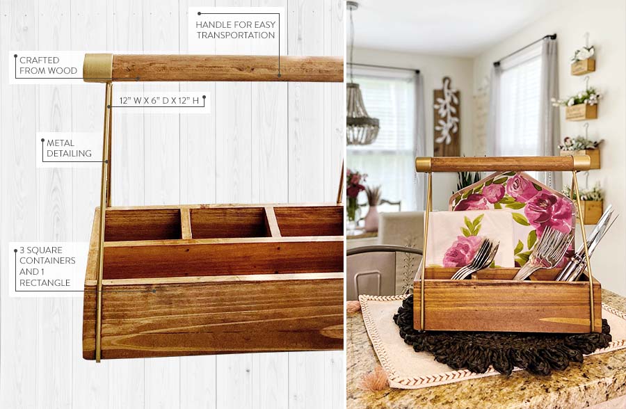 Wooden Kitchen Caddy with Handle