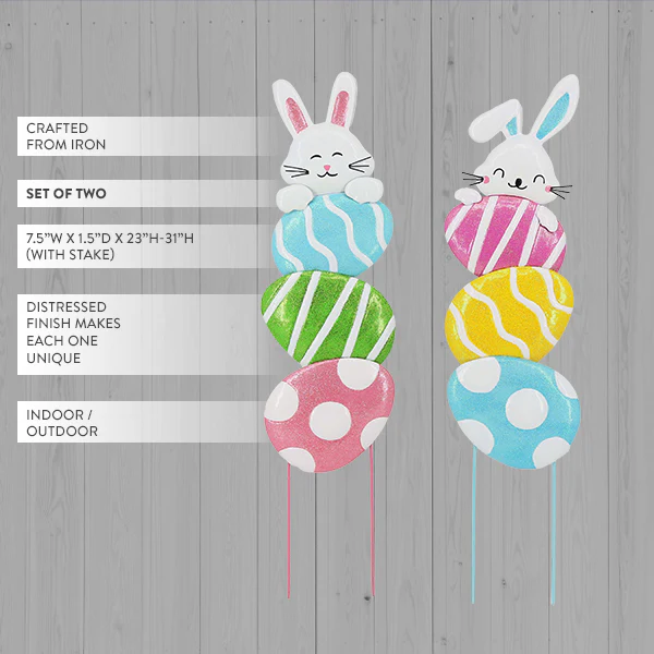 Easter Bunny and Stacked Eggs Metal Yard Stakes, Set of 2