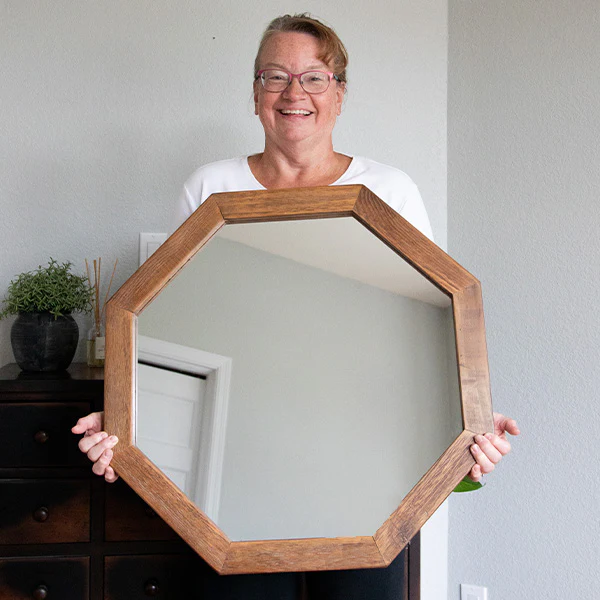 Octagon Wood Frame Mirror