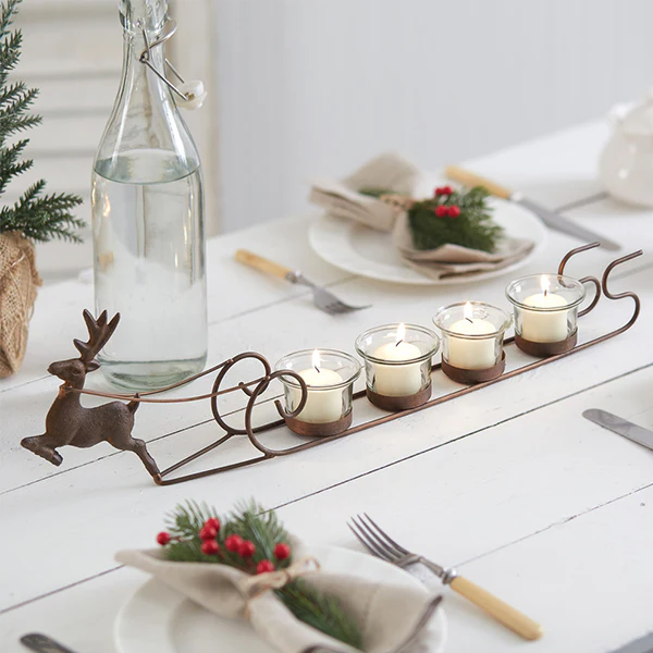 Reindeer and Sleigh Votive Candle Holder
