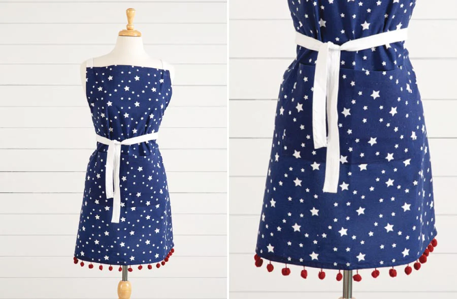Star Apron with Pompom Trim