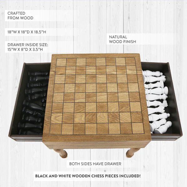 Chess Table with Drawers (With Chess Pieces)