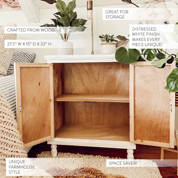 Vintage-Inspired White Wooden Cottage Cabinet