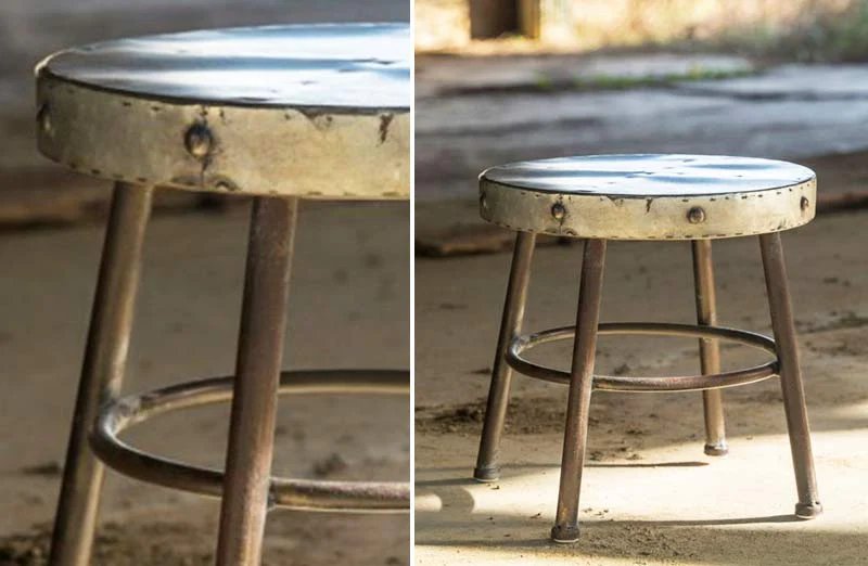 Distressed Metal Milking Stool
