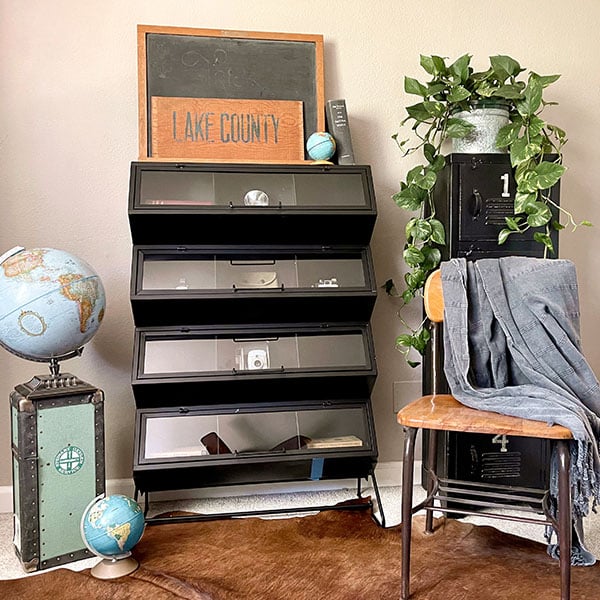 Geometric Metal Storage Cabinet with Glass Doors