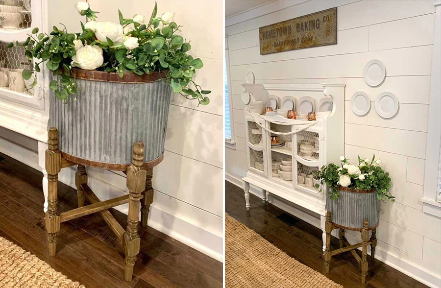 30 Inch High Corrugated Metal Planter and Spindle Stand