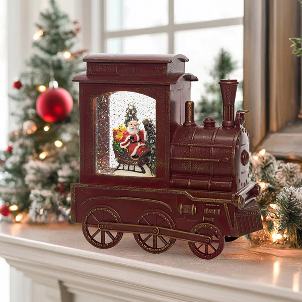 Rustic Dark Red Train Snow Globe