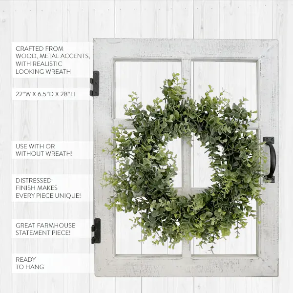 2-in-1 Hinged Dutch Window with Eucalyptus Wreath
