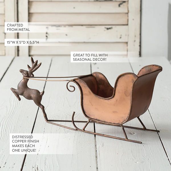 Copper Finish Sleigh with Reindeer