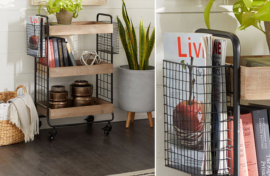 33 Inch Brown Wooden Bar Cart