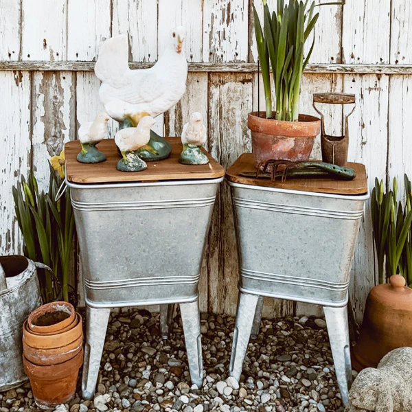 Metal Planter Basin Tables, Set of 2