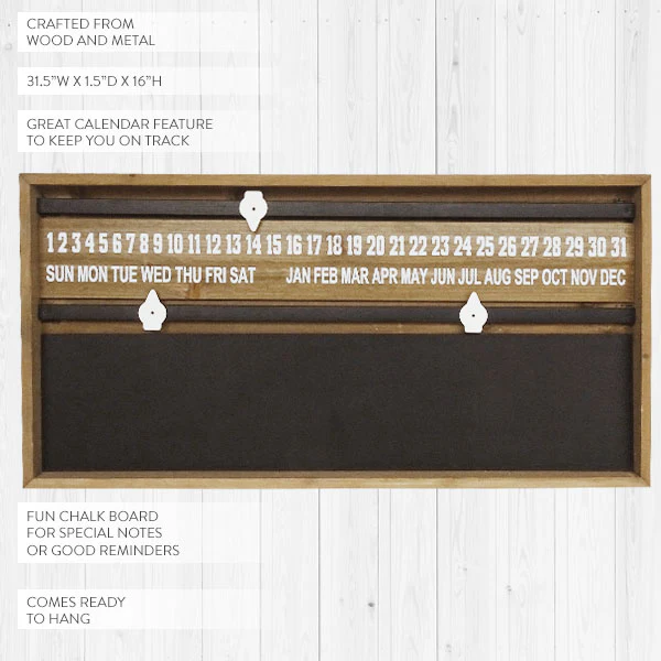 Wooden Framed Chalkboard Perpetual Calendar
