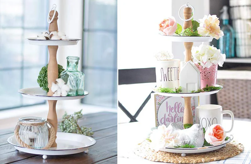 Distressed Enamel Tiered Tray