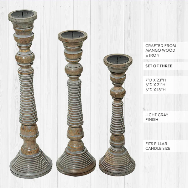 Mango Wood Pillar Candle Holders, Set of Three