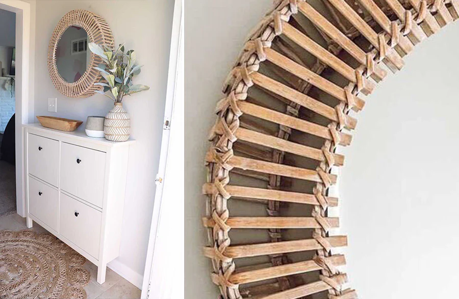 Round Bamboo Basket Mirror