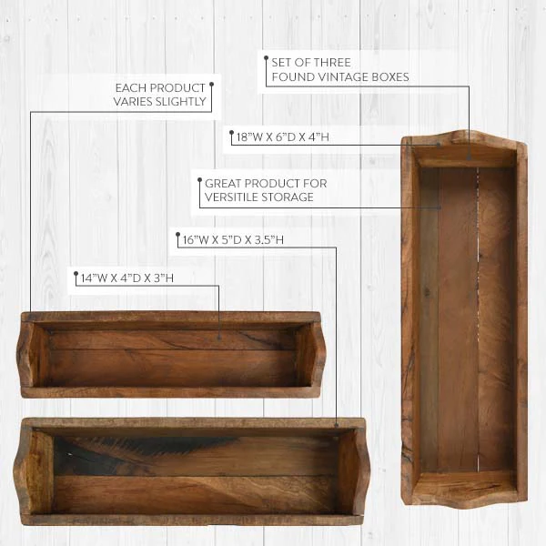 FOUND Wooden Trough, Set of 3