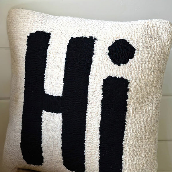 Hi Hand-Hooked Pillow