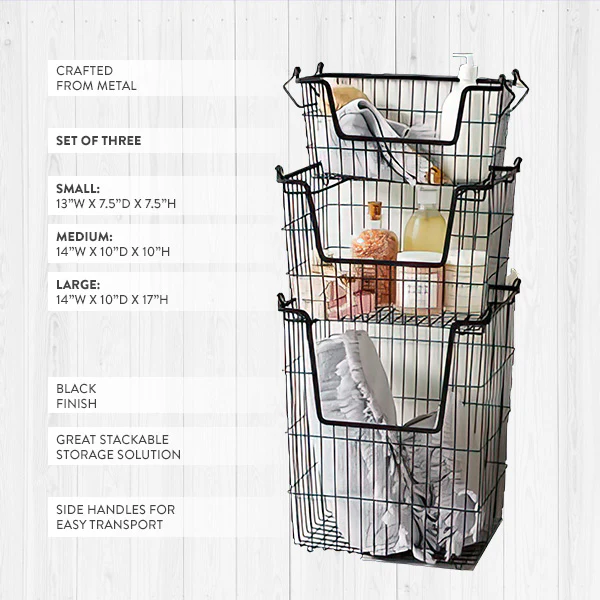 Stackable Storage Bins, Set of 3