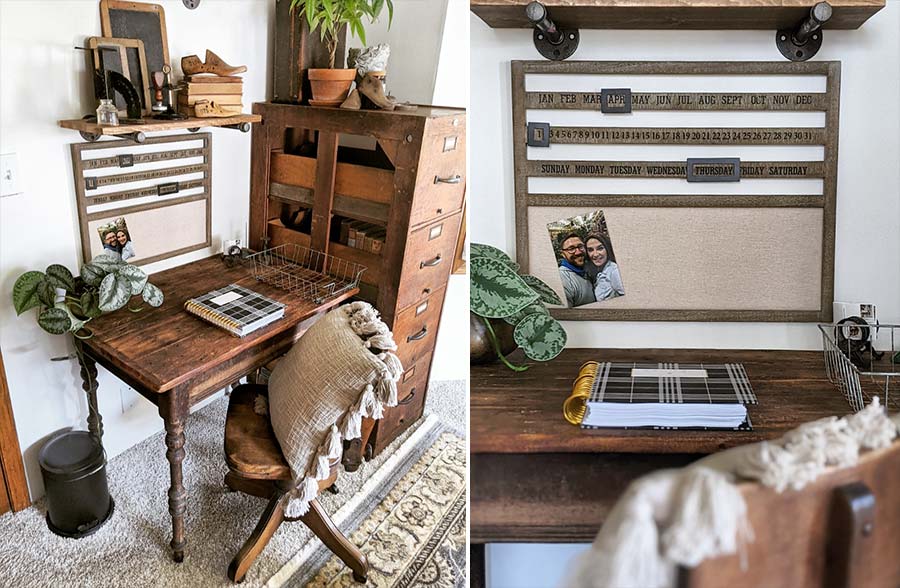 Wooden Sliding Wall Calendar with Bulletin Board