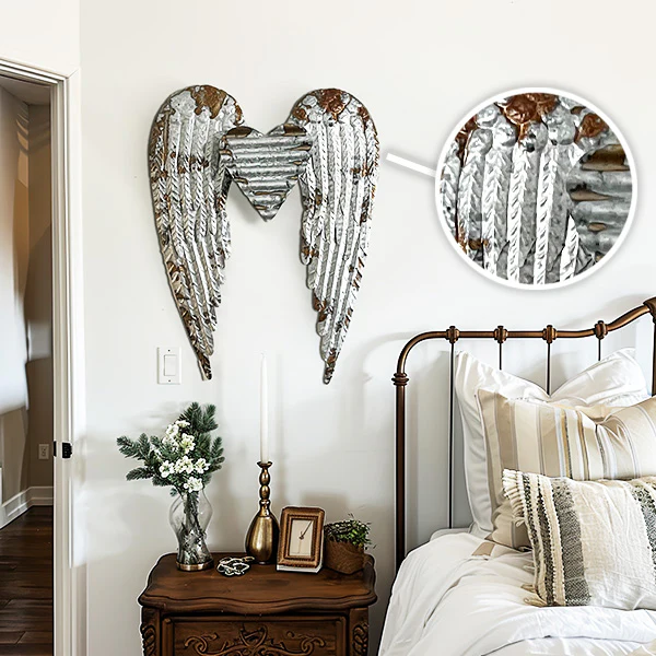 Large Distressed Angel Wings Outdoor Metal Wall Decor