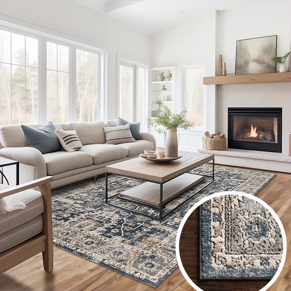 Vintage Washed Blue Area Rug, Choose Your Size